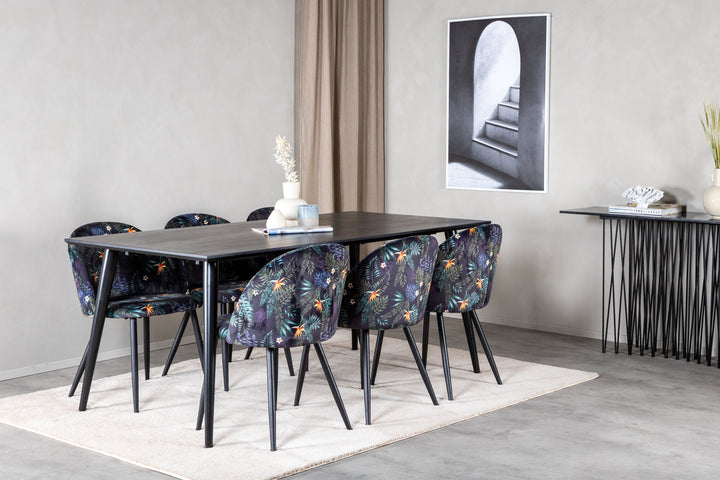 Venture Home Dipp Dining Table - 180*90cm - Black Veneer / all black legs +Velvet Dining Ch