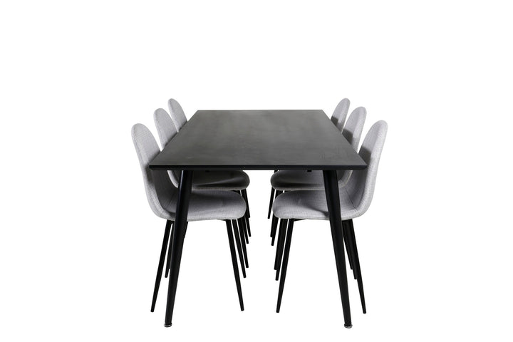 Venture Home Dipp Dining Table - 180*90cm - Black Veneer / all black legs - Polar Dining Chair - Black Legs - Light Grey Fabric 6