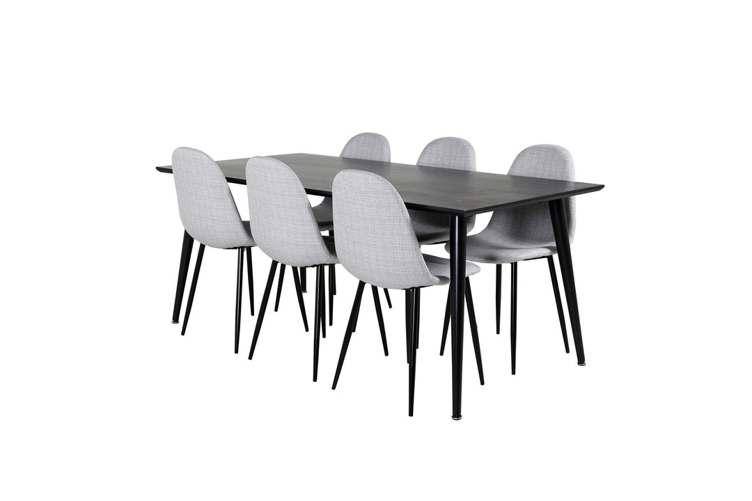 Venture Home Dipp Dining Table - 180*90cm - Black Veneer / all black legs - Polar Dining Chair - Black Legs - Light Grey Fabric 6