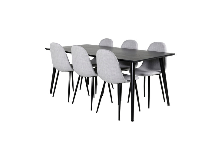 Venture Home Dipp Dining Table - 180*90cm - Black Veneer / all black legs - Polar Dining Chair - Black Legs - Light Grey Fabric 6