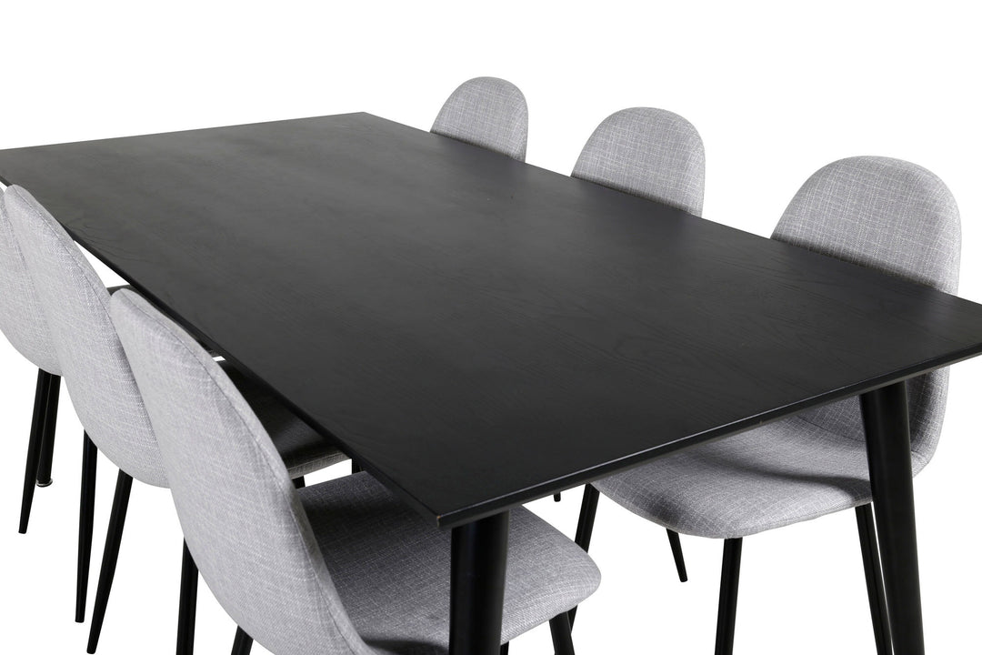 Venture Home Dipp Dining Table - 180*90cm - Black Veneer / all black legs - Polar Dining Chair - Black Legs - Light Grey Fabric 6