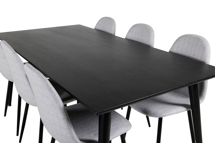 Venture Home Dipp Dining Table - 180*90cm - Black Veneer / all black legs - Polar Dining Chair - Black Legs - Light Grey Fabric 6