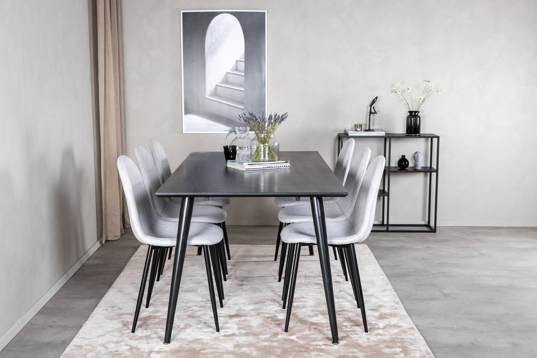 Venture Home Dipp Dining Table - 180*90cm - Black Veneer / all black legs - Polar Dining Chair - Black Legs - Light Grey Fabric 6