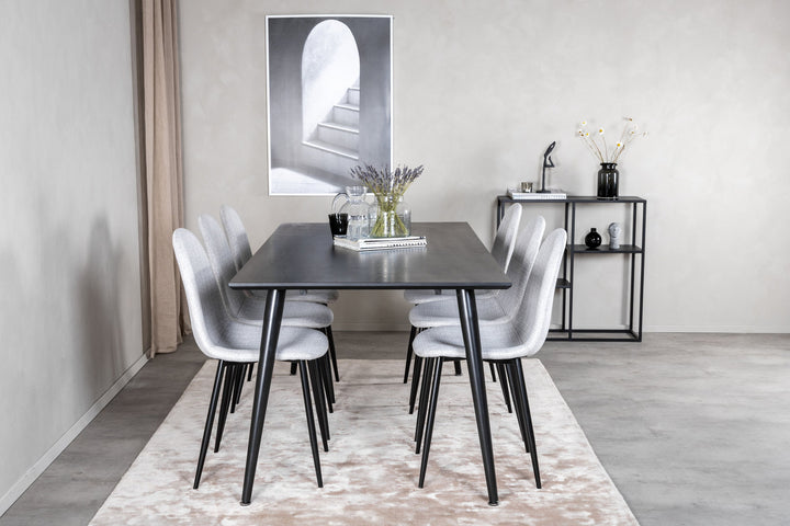 Venture Home Dipp Dining Table - 180*90cm - Black Veneer / all black legs - Polar Dining Chair - Black Legs - Light Grey Fabric 6
