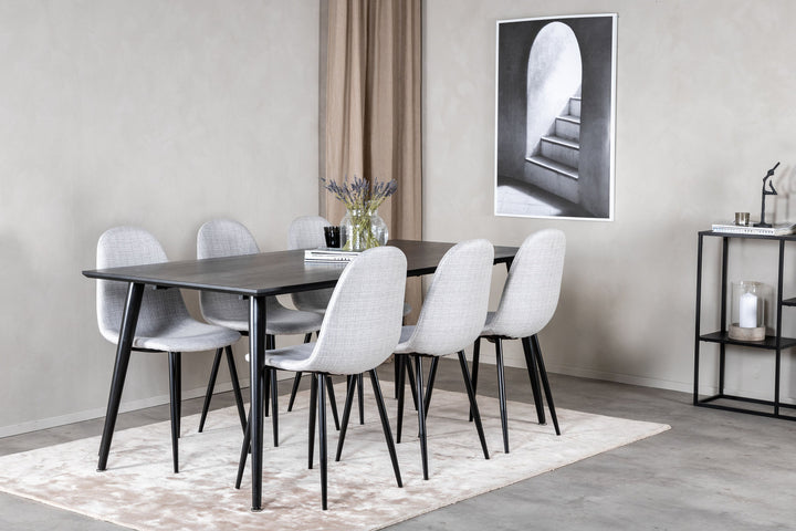 Venture Home Dipp Dining Table - 180*90cm - Black Veneer / all black legs - Polar Dining Chair - Black Legs - Light Grey Fabric 6