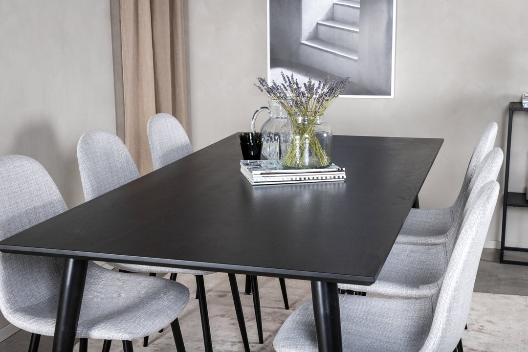Venture Home Dipp Dining Table - 180*90cm - Black Veneer / all black legs - Polar Dining Chair - Black Legs - Light Grey Fabric 6