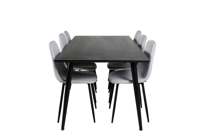 Venture Home Dipp Dining Table - 180*90cm - Black Veneer / all black legs - Polar Diamond Dining Chair - Black Legs - Grey Fabric 6