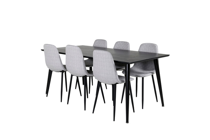 Venture Home Dipp Dining Table - 180*90cm - Black Veneer / all black legs - Polar Diamond Dining Chair - Black Legs - Grey Fabric 6