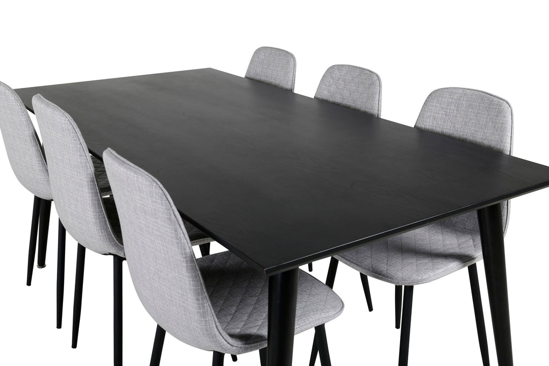 Venture Home Dipp Dining Table - 180*90cm - Black Veneer / all black legs - Polar Diamond Dining Chair - Black Legs - Grey Fabric 6