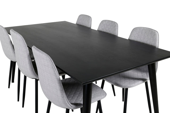 Venture Home Dipp Dining Table - 180*90cm - Black Veneer / all black legs - Polar Diamond Dining Chair - Black Legs - Grey Fabric 6