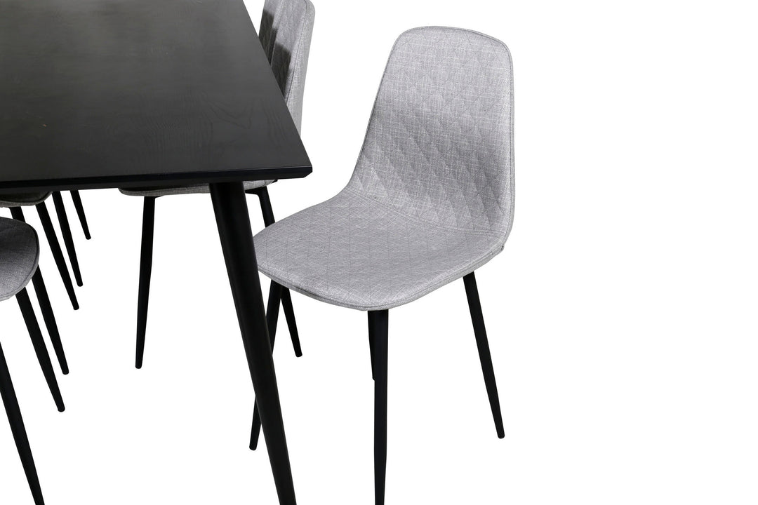 Venture Home Dipp Dining Table - 180*90cm - Black Veneer / all black legs - Polar Diamond Dining Chair - Black Legs - Grey Fabric 6