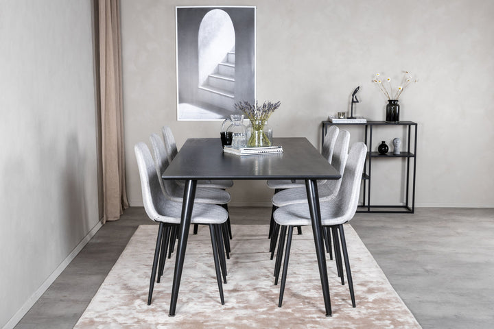 Venture Home Dipp Dining Table - 180*90cm - Black Veneer / all black legs - Polar Diamond Dining Chair - Black Legs - Grey Fabric 6