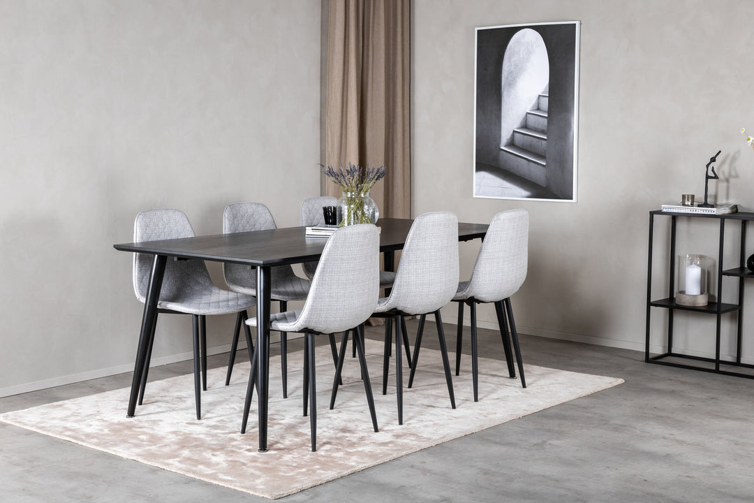 Venture Home Dipp Dining Table - 180*90cm - Black Veneer / all black legs - Polar Diamond Dining Chair - Black Legs - Grey Fabric 6