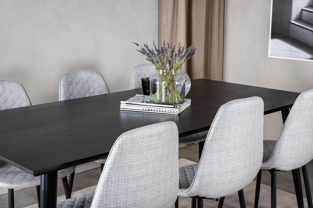 Venture Home Dipp Dining Table - 180*90cm - Black Veneer / all black legs - Polar Diamond Dining Chair - Black Legs - Grey Fabric 6
