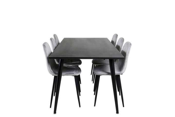 Venture Home Dipp Dining Table - 180*90cm - Black Veneer / all black legs - Polar Diamond Dining Chair - Black Legs - Grey Velvet 6