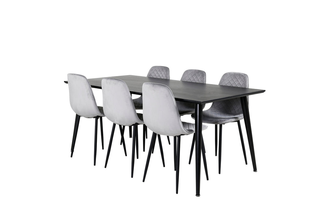 Venture Home Dipp Dining Table - 180*90cm - Black Veneer / all black legs - Polar Diamond Dining Chair - Black Legs - Grey Velvet 6