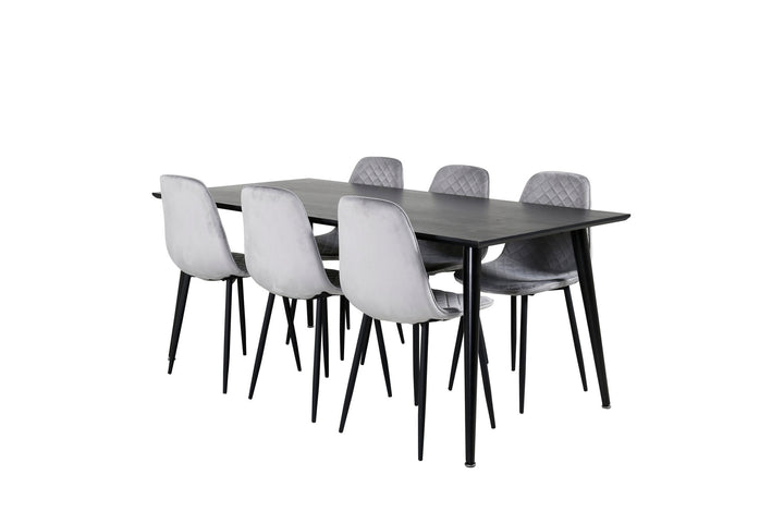 Venture Home Dipp Dining Table - 180*90cm - Black Veneer / all black legs - Polar Diamond Dining Chair - Black Legs - Grey Velvet 6