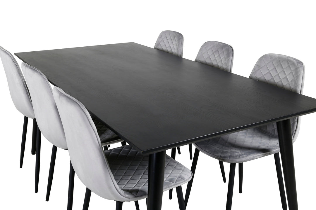 Venture Home Dipp Dining Table - 180*90cm - Black Veneer / all black legs - Polar Diamond Dining Chair - Black Legs - Grey Velvet 6
