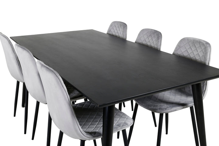 Venture Home Dipp Dining Table - 180*90cm - Black Veneer / all black legs - Polar Diamond Dining Chair - Black Legs - Grey Velvet 6