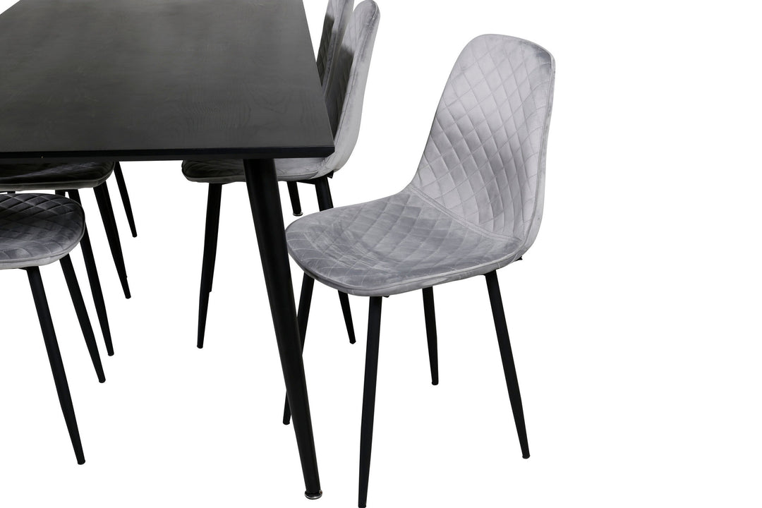 Venture Home Dipp Dining Table - 180*90cm - Black Veneer / all black legs - Polar Diamond Dining Chair - Black Legs - Grey Velvet 6