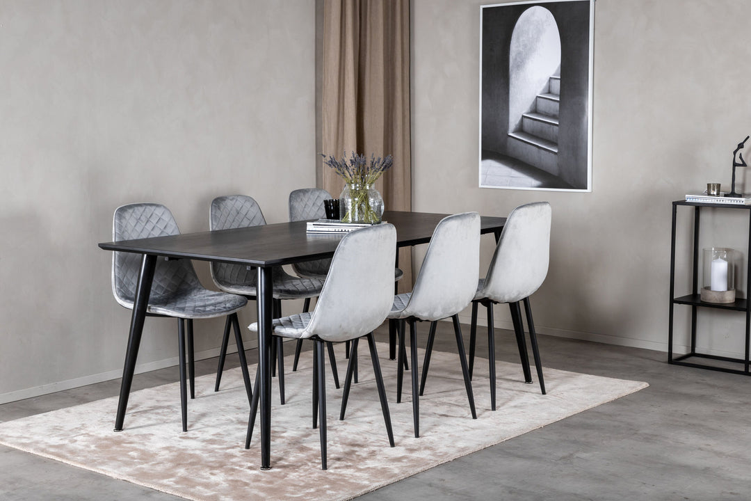 Venture Home Dipp Dining Table - 180*90cm - Black Veneer / all black legs - Polar Diamond Dining Chair - Black Legs - Grey Velvet 6