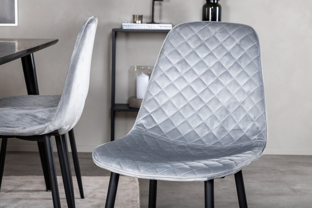 Venture Home Dipp Dining Table - 180*90cm - Black Veneer / all black legs - Polar Diamond Dining Chair - Black Legs - Grey Velvet 6