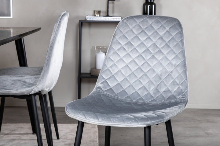 Venture Home Dipp Dining Table - 180*90cm - Black Veneer / all black legs - Polar Diamond Dining Chair - Black Legs - Grey Velvet 6