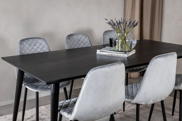 Venture Home Dipp Dining Table - 180*90cm - Black Veneer / all black legs - Polar Diamond Dining Chair - Black Legs - Grey Velvet 6