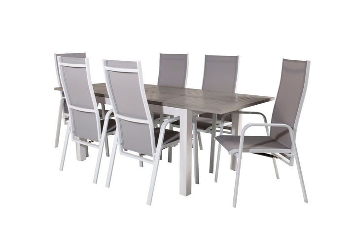 Venture Home Albany Dining Table 152/210*90 - White Alu / Grey Aintwood+Copacabana Recliner Chair (stackable) - White Alu / Grey Textilene_6