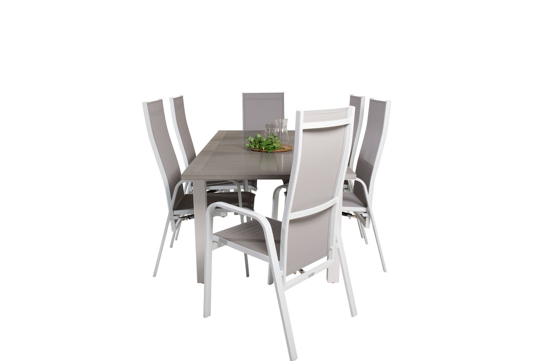Venture Home Albany Dining Table 152/210*90 - White Alu / Grey Aintwood+Copacabana Recliner Chair (stackable) - White Alu / Grey Textilene_6