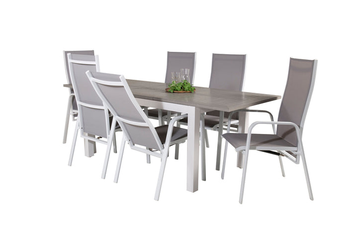 Venture Home Albany Dining Table 152/210*90 - White Alu / Grey Aintwood+Copacabana Recliner Chair (stackable) - White Alu / Grey Textilene_6