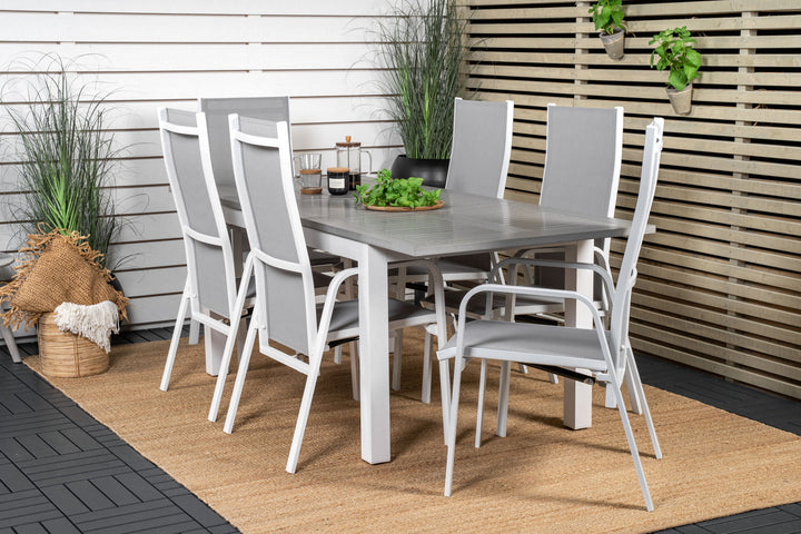 Venture Home Albany Dining Table 152/210*90 - White Alu / Grey Aintwood+Copacabana Recliner Chair (stackable) - White Alu / Grey Textilene_6