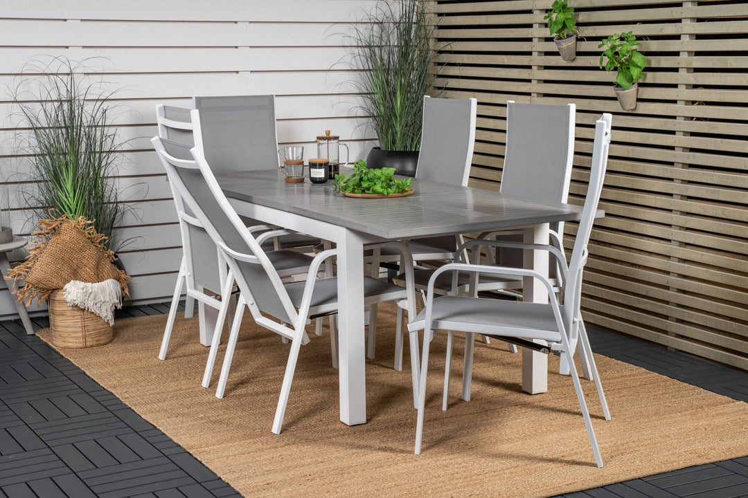 Venture Home Albany Dining Table 152/210*90 - White Alu / Grey Aintwood+Copacabana Recliner Chair (stackable) - White Alu / Grey Textilene_6