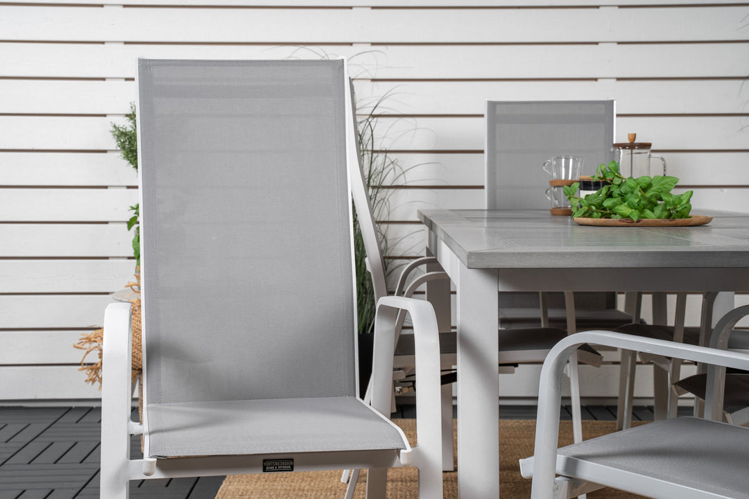 Venture Home Albany Dining Table 152/210*90 - White Alu / Grey Aintwood+Copacabana Recliner Chair (stackable) - White Alu / Grey Textilene_6