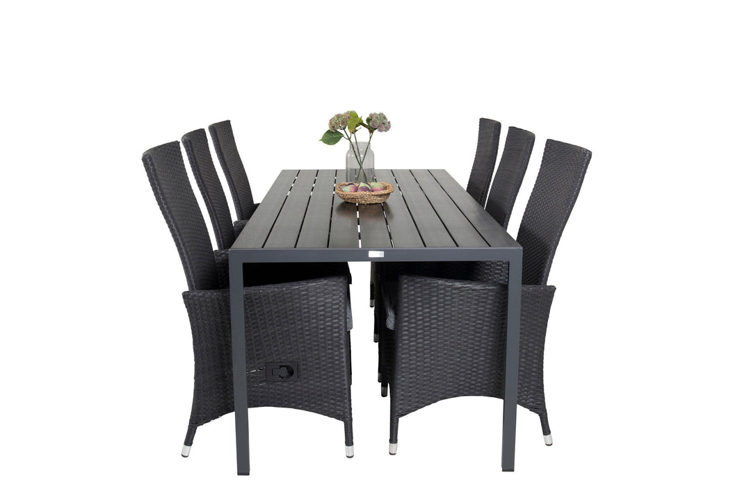 Venture Home Break Dining Table - 205*90 - Black Alu / Black Aintwood+Padova Arm Chair Reclin