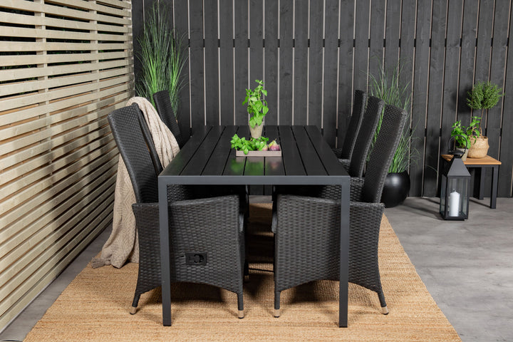 Venture Home Break Dining Table - 205*90 - Black Alu / Black Aintwood+Padova Arm Chair Reclin