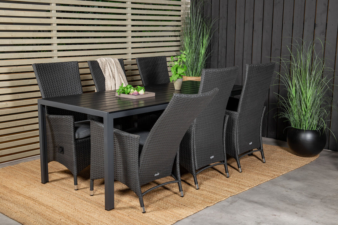 Venture Home Break Dining Table - 205*90 - Black Alu / Black Aintwood+Padova Arm Chair Reclin