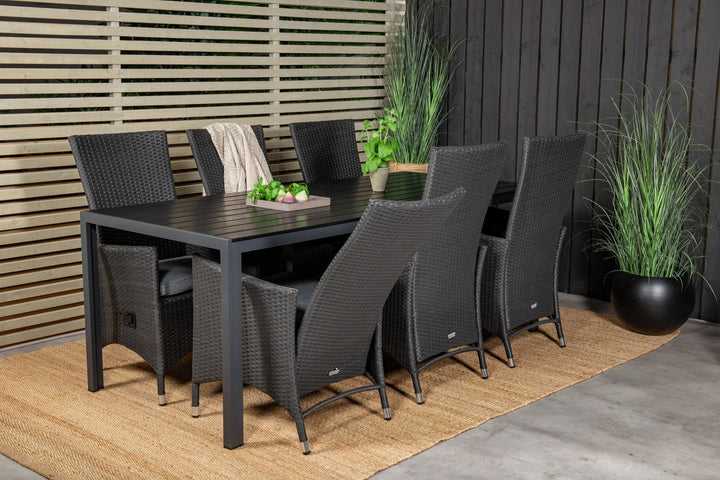 Venture Home Break Dining Table - 205*90 - Black Alu / Black Aintwood+Padova Arm Chair Reclin