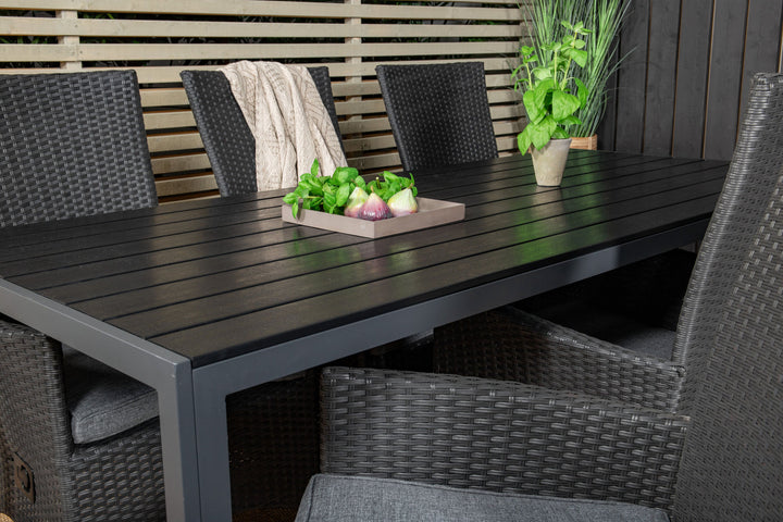 Venture Home Break Dining Table - 205*90 - Black Alu / Black Aintwood+Padova Arm Chair Reclin