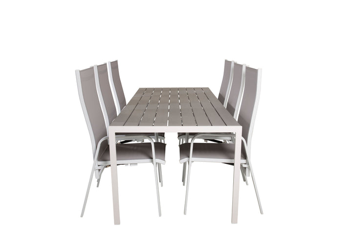 Venture Home Break Dining Table - 205*90 - White Alu / Grey Aintwood+Copacabana Recliner Chair (stackable) - White Alu / Grey Textilene_6