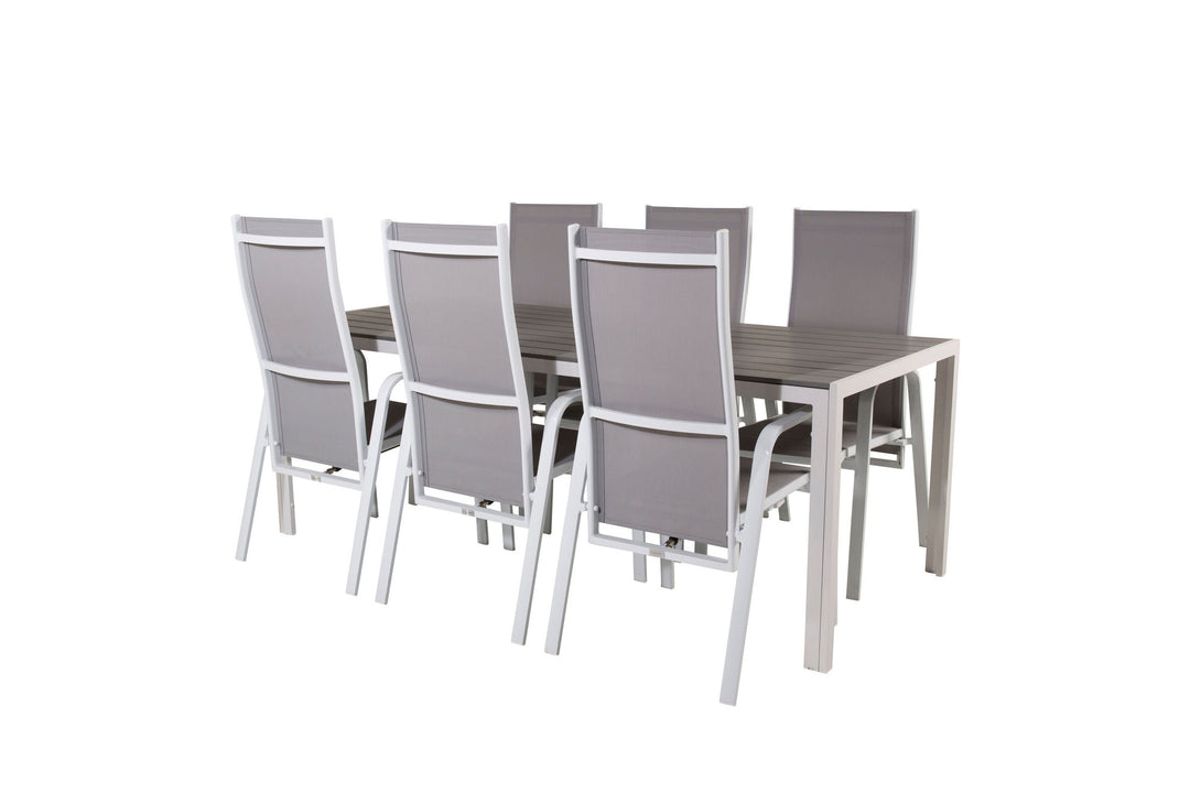Venture Home Break Dining Table - 205*90 - White Alu / Grey Aintwood+Copacabana Recliner Chair (stackable) - White Alu / Grey Textilene_6