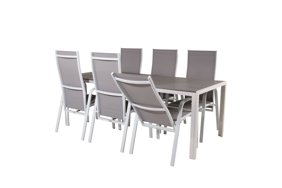 Venture Home Break Dining Table - 205*90 - White Alu / Grey Aintwood+Copacabana Recliner Chair (stackable) - White Alu / Grey Textilene_6