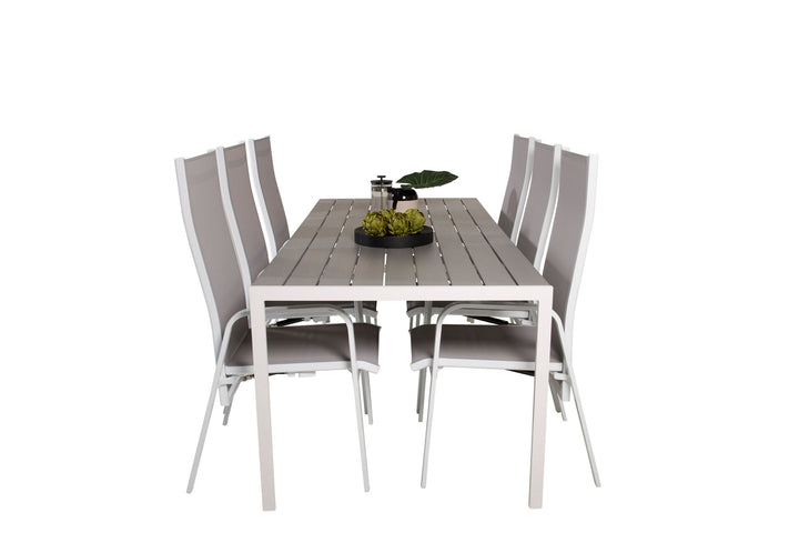 Venture Home Break Dining Table - 205*90 - White Alu / Grey Aintwood+Copacabana Recliner Chair (stackable) - White Alu / Grey Textilene_6