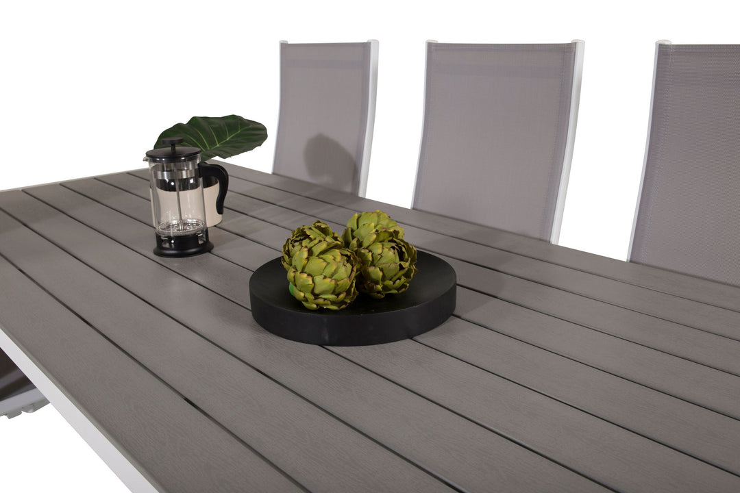 Venture Home Break Dining Table - 205*90 - White Alu / Grey Aintwood+Copacabana Recliner Chair (stackable) - White Alu / Grey Textilene_6