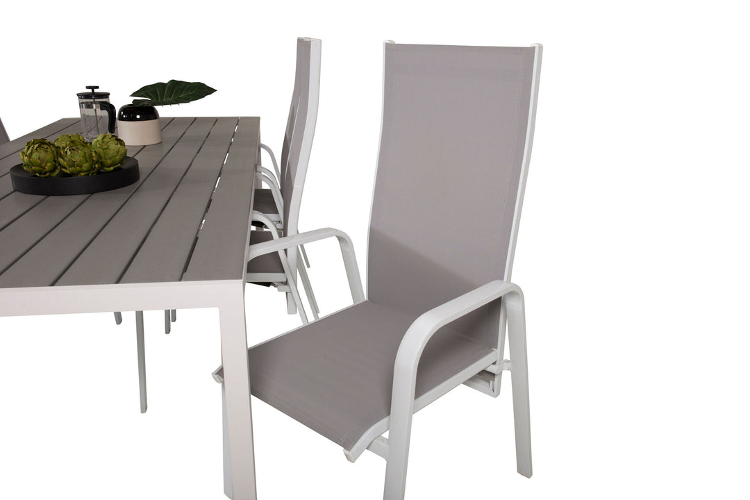 Venture Home Break Dining Table - 205*90 - White Alu / Grey Aintwood+Copacabana Recliner Chair (stackable) - White Alu / Grey Textilene_6