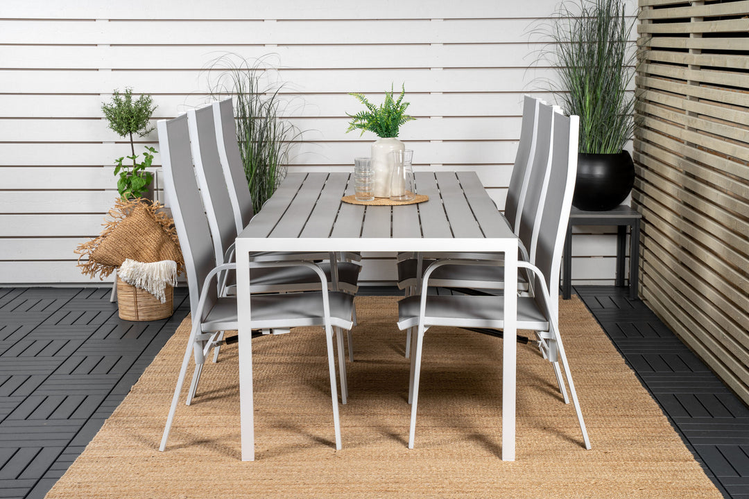 Venture Home Break Dining Table - 205*90 - White Alu / Grey Aintwood+Copacabana Recliner Chair (stackable) - White Alu / Grey Textilene_6