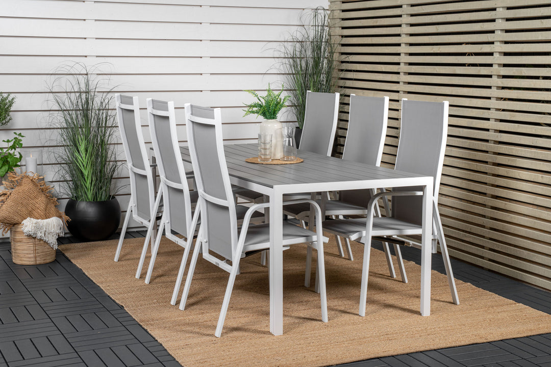 Venture Home Break Dining Table - 205*90 - White Alu / Grey Aintwood+Copacabana Recliner Chair (stackable) - White Alu / Grey Textilene_6
