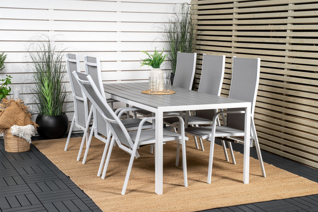 Venture Home Break Dining Table - 205*90 - White Alu / Grey Aintwood+Copacabana Recliner Chair (stackable) - White Alu / Grey Textilene_6