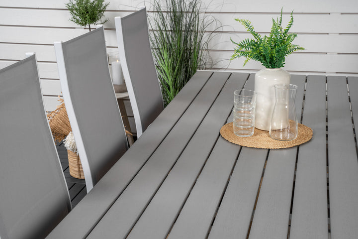 Venture Home Break Dining Table - 205*90 - White Alu / Grey Aintwood+Copacabana Recliner Chair (stackable) - White Alu / Grey Textilene_6