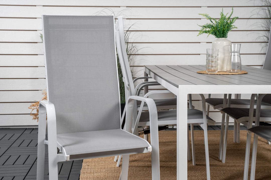 Venture Home Break Dining Table - 205*90 - White Alu / Grey Aintwood+Copacabana Recliner Chair (stackable) - White Alu / Grey Textilene_6